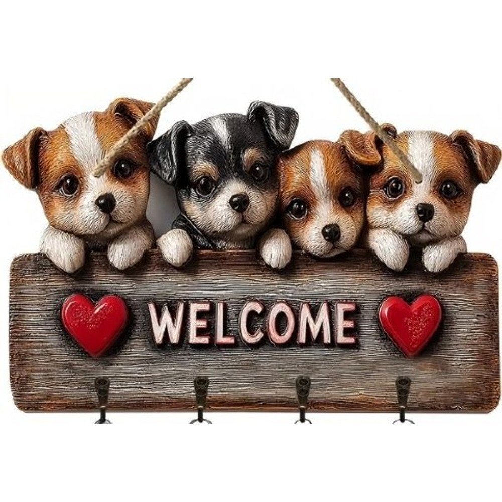 COLGADOR LLAVES WELCOME PERRITOS CORAZON 1 PZA por mayor en Chile