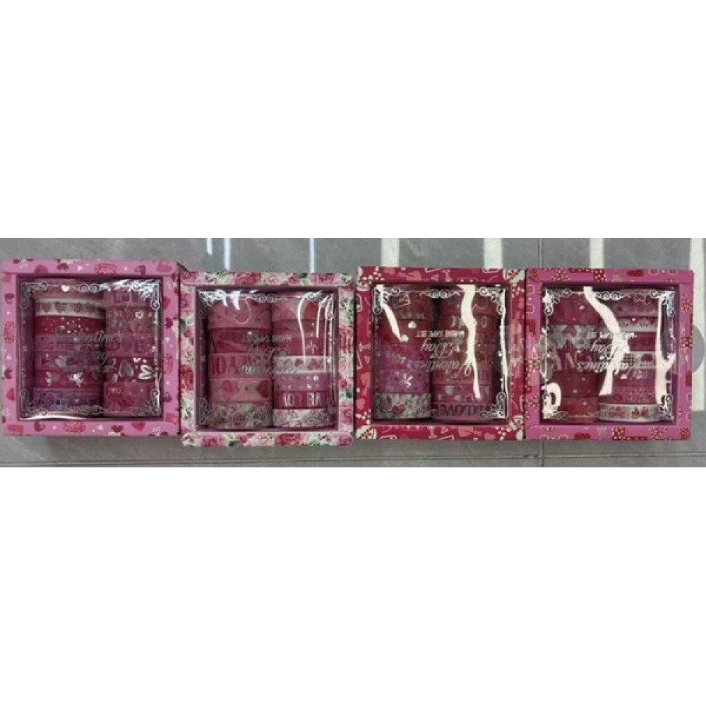 WASHI TAPE CAJA CINTAS ADHESIVAS ROSADO LOVE 12 Pza por mayor en Chile