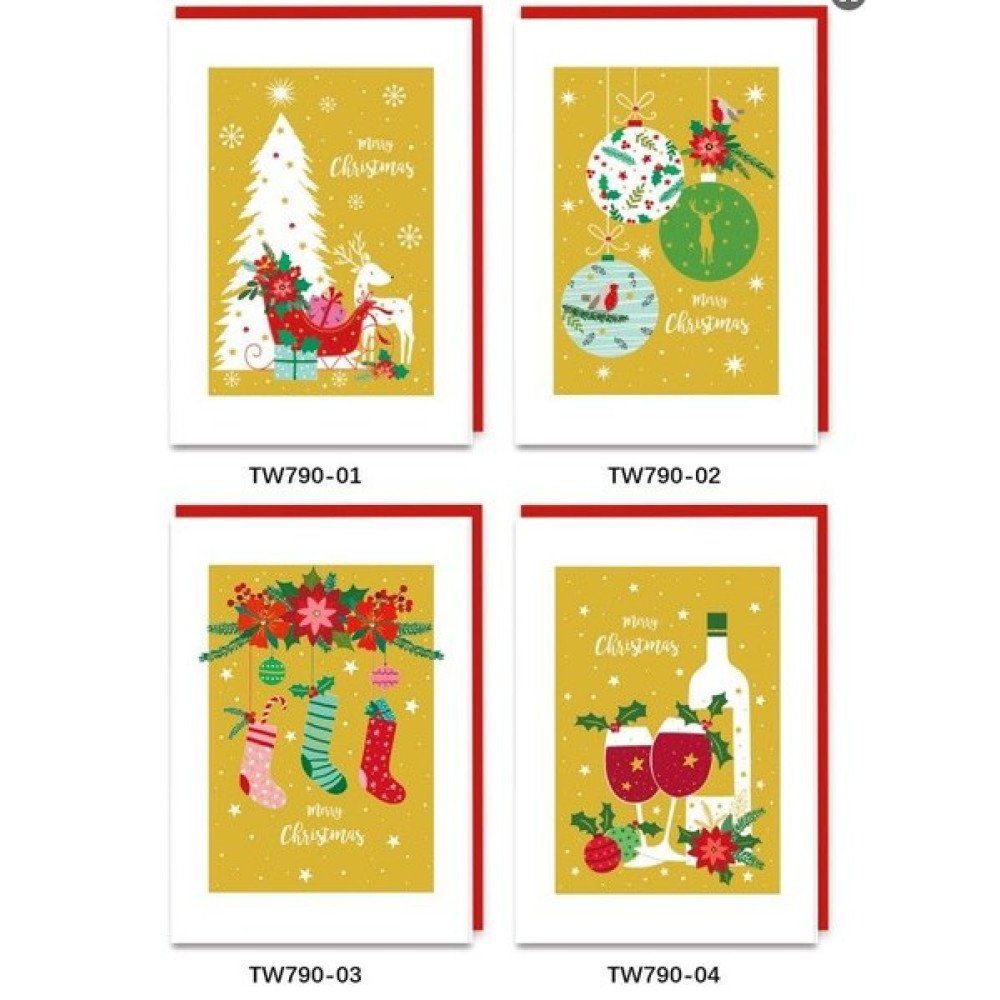 NAVIDAD TARJETA FONDO AMARILLO 18cm-24 PZA por mayor en Chile