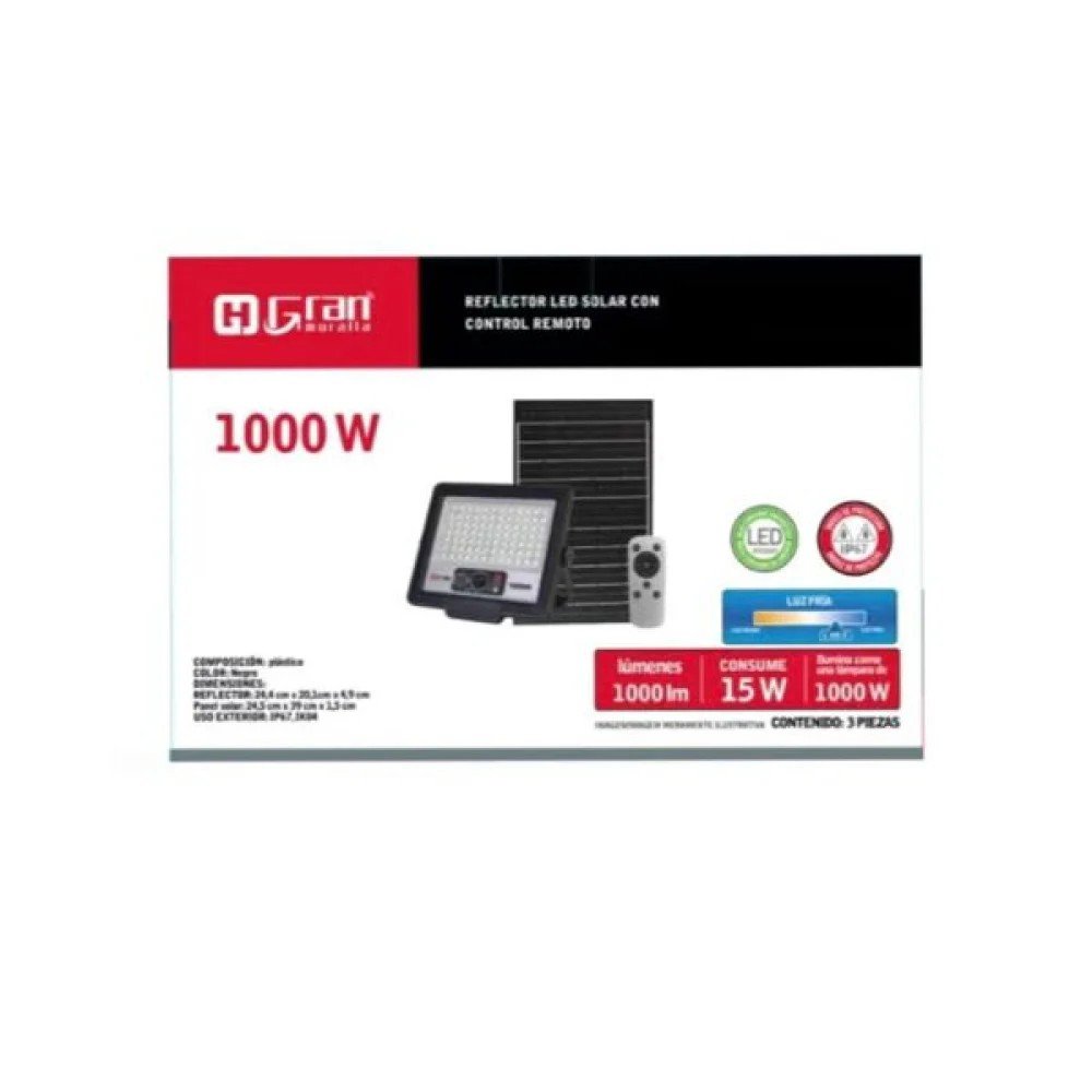 Reflector LED Solar 1000W Control Remoto Panel solar · 15W · 1000lm equivalente 1000W por mayor en Chile