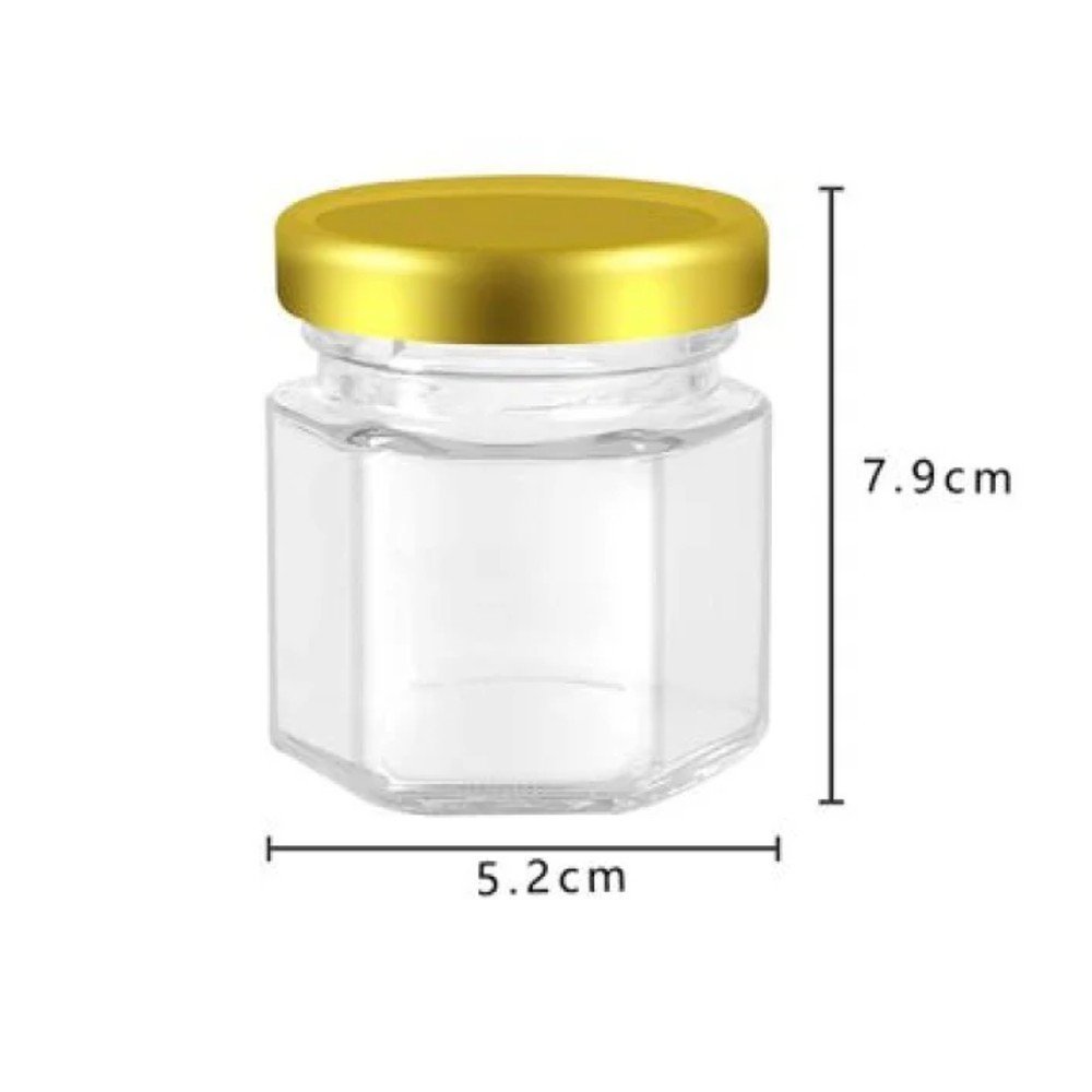 Botella de vidrio hexagonal de 100 ml con tapa dorada 100ml / 7.9M X 5.2CM por mayor en Chile