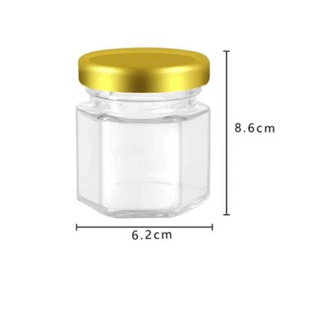 Botella de vidrio hexagonal de 180 ml con tapa dorada 180ml / 8.6 X 6.2CM por mayor en Chile