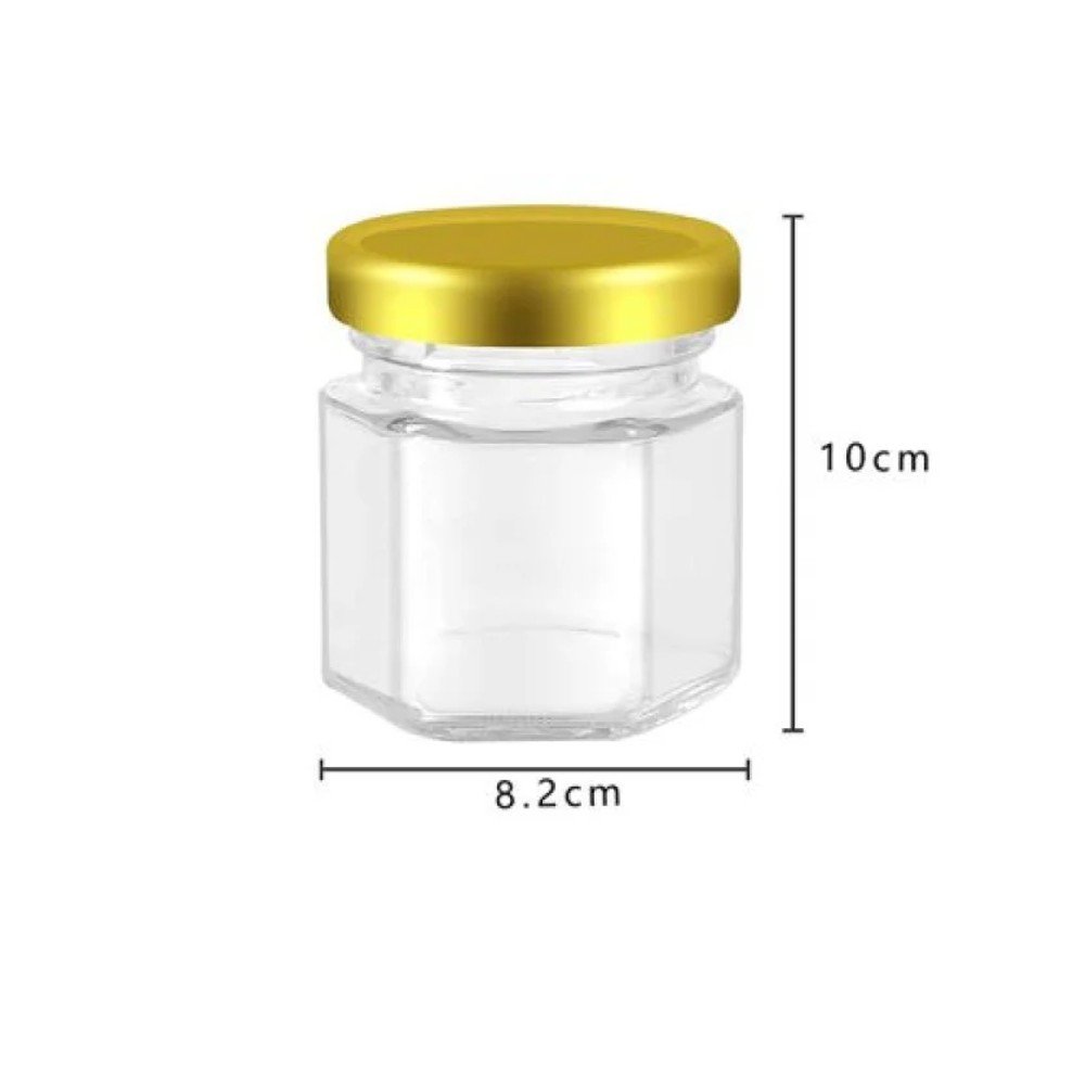 Botella de vidrio hexagonal de 380 ml con tapa dorada 380ml / 10 X 8.2CM por mayor en Chile