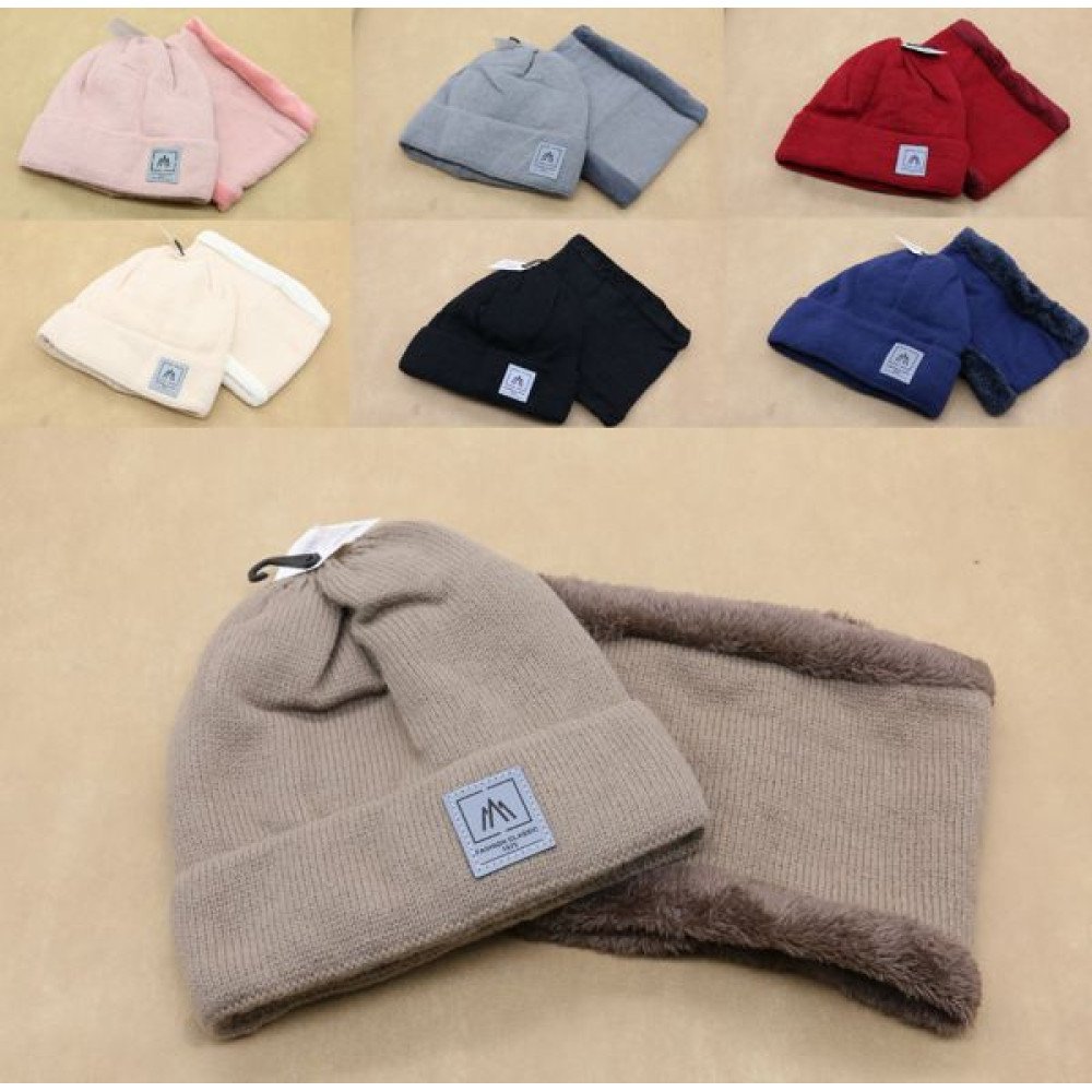 SET BUFANDA + GORRO INVIERNO MONOCOLOR 2 PZA por mayor en Chile